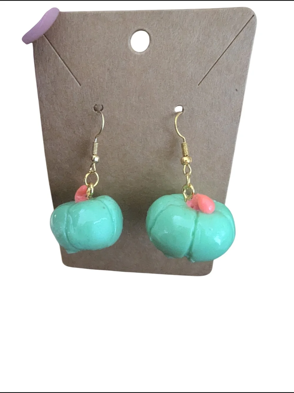 Mint Green Pumpkin Dangle Earrings with Coral Accent